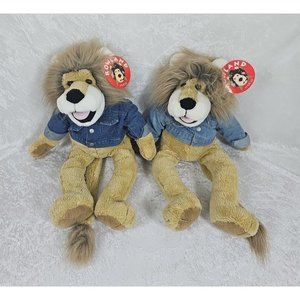 Vintage Macy's Bullocks Rowland Lion Hand Puppet Denim Jacket Plush 26” Lot of 2
